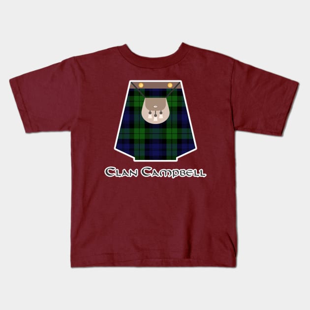 Scottish Clan Campbell Tartan Kilt Highlands Kids T-Shirt by Grassroots Green